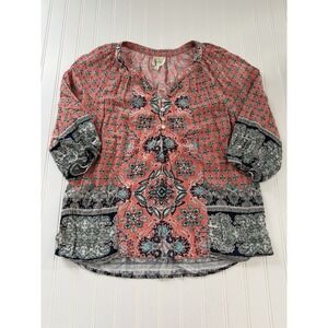 Anthropologie Pink Blue Paisley‎ Boho Top Women's Size Large Rayon Flowy